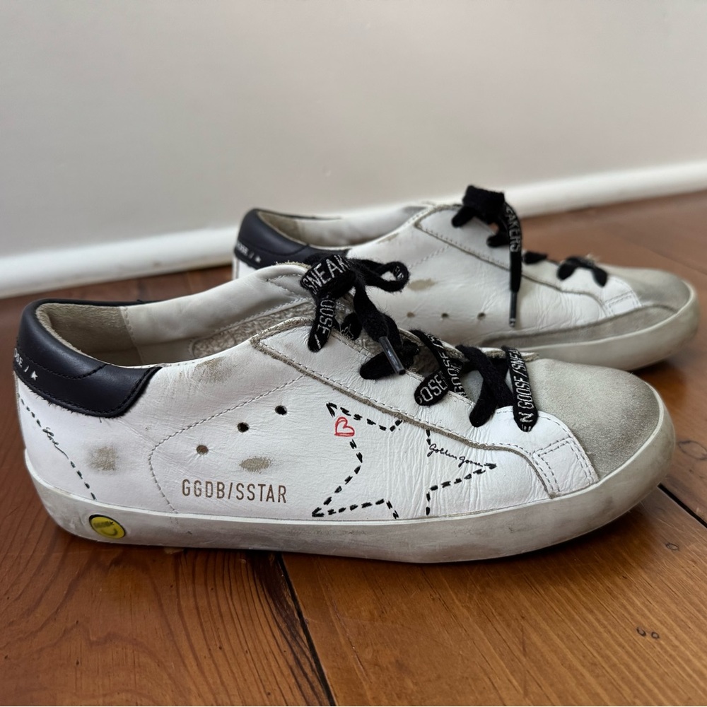 Kids Golden Goose Black and Cream Sneakers
